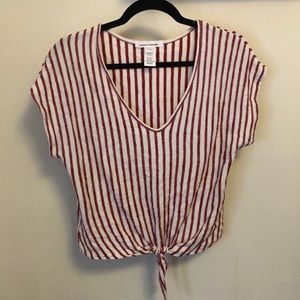 Striped tie-front T-shirt
